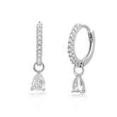 All Bright Silver Pending Hoop, White Rhodium, Premium Cubic Zirconia  + Give Fun Gift